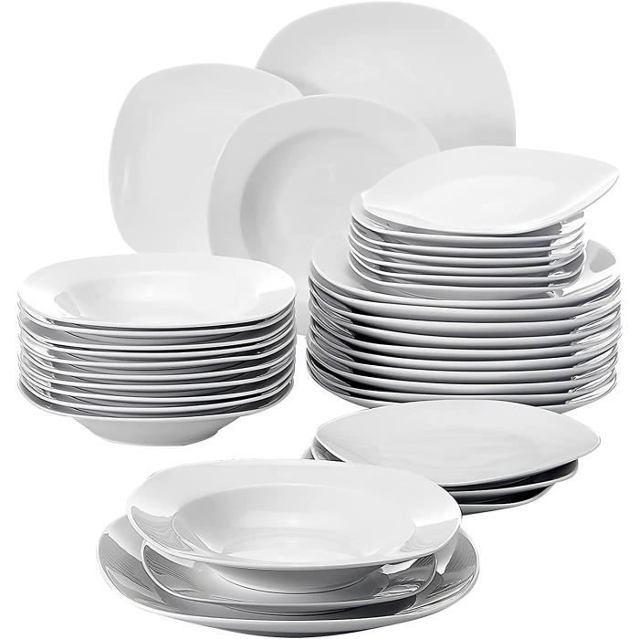 Malacasa Série ELISA 36pcs Service de Table Porcelaine 12 Assiettes Creuse 12 Assiette à Dessert 12 Assiette Plate