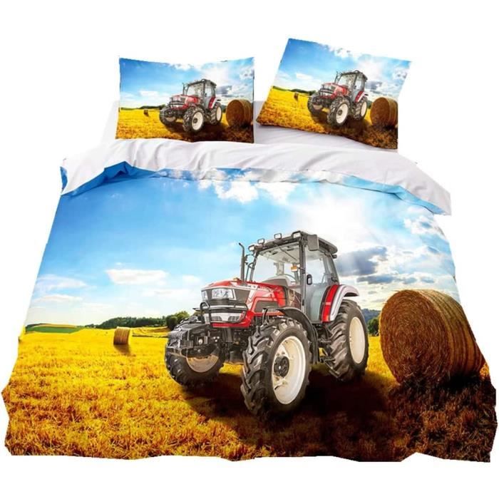 Parure de Lit Enfant Tracteur Housse de Couette Noir Gris Vert Camion