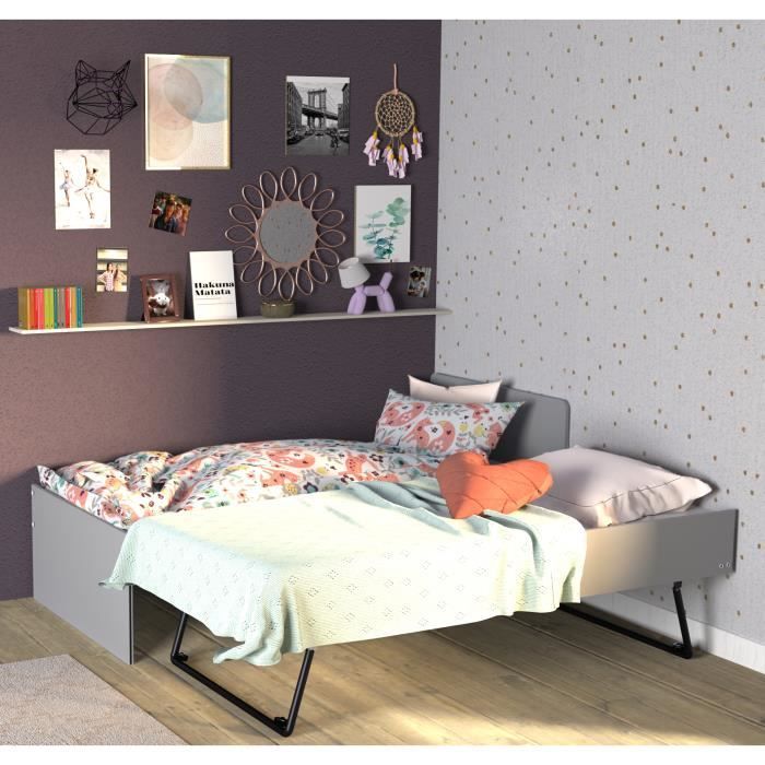 lit gigogne 90x190 cm avec 2 sommiers a lattes en bois sun gris sans matelas cdiscount maison