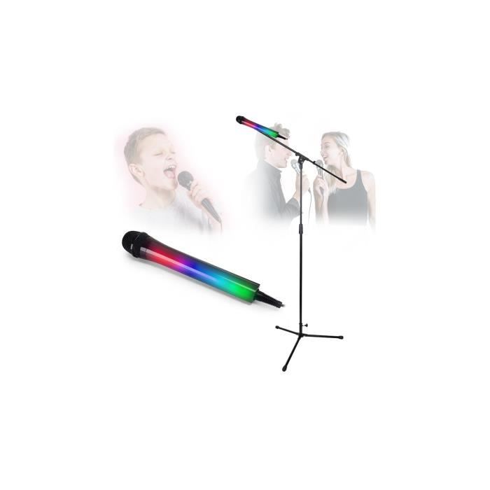 Pied de microphone en acier à hauteur réglable pour Chant Karaoké avec  Micro Noir Effet lumineux Disco