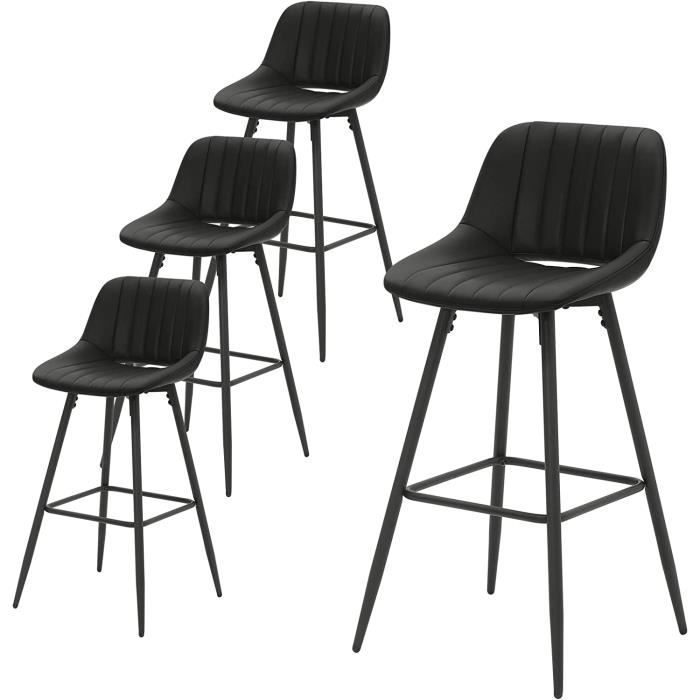 Tabouret de bar haut avec dossier en simili cuir Bolero noir