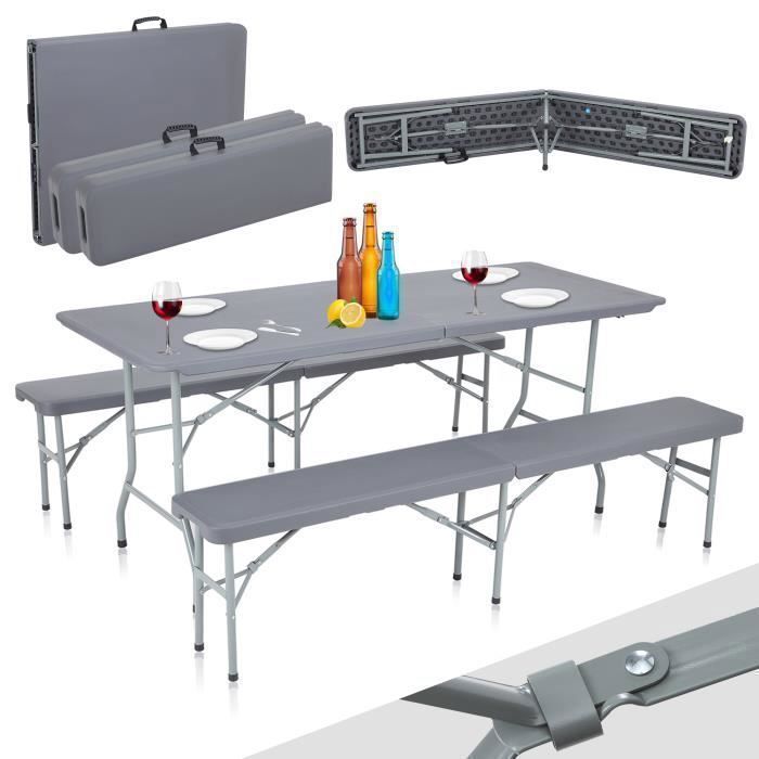 Strattore Set De Jardin En Plastique 2x Banc Et Table Pliable