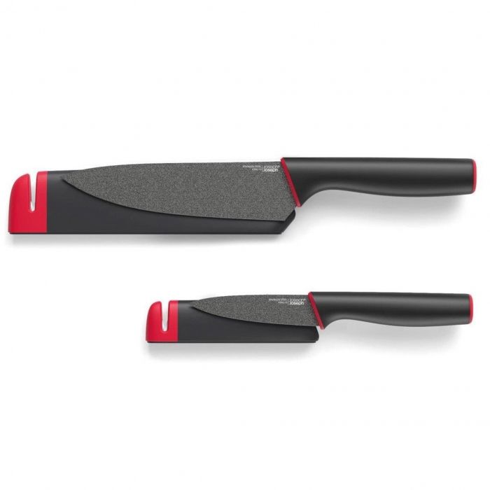 JOSEPH JOSEPH - Eminceur + Office + Fourreaux avec aiguiseur Slice&Sharpen NEURE Rouge
