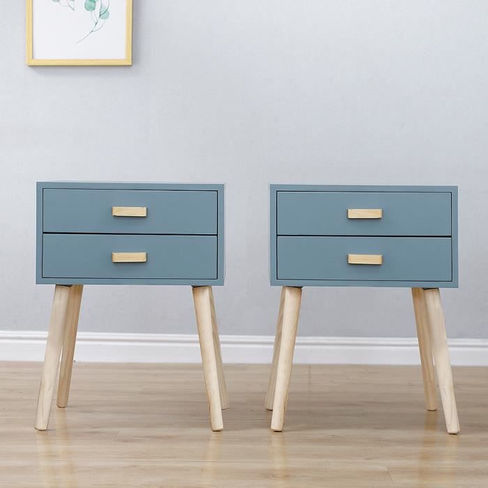 Table De Chevet Bleu Clair Casnely Pour Chambre En Bois Massif