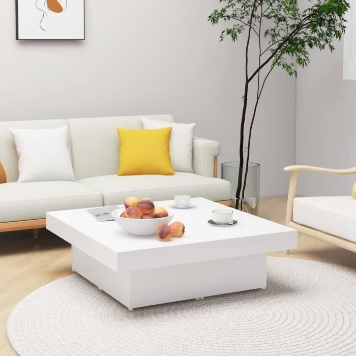 Table basse - HAUTE QUALITÉ - ZE3747 - Blanc - Aggloméré - 90x90x28 cm