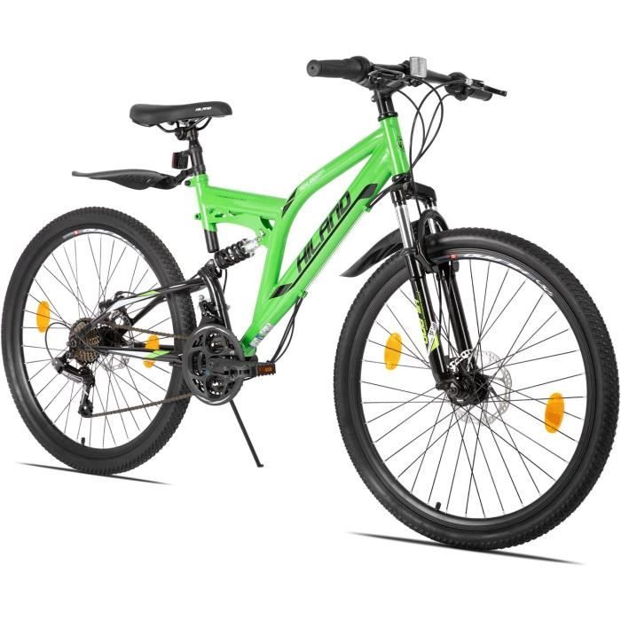 Hiland Vtt Vélo Montagne 26 Pouces 21 Vitesses Blanc/vert/noir Sac À Cadre Freins Disque Homme Femme