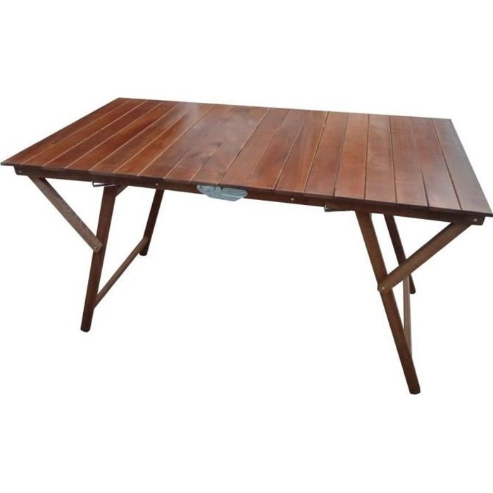 LAURA KATIA table pliante en bois de 70 x 140 cm à rayures en noyer
