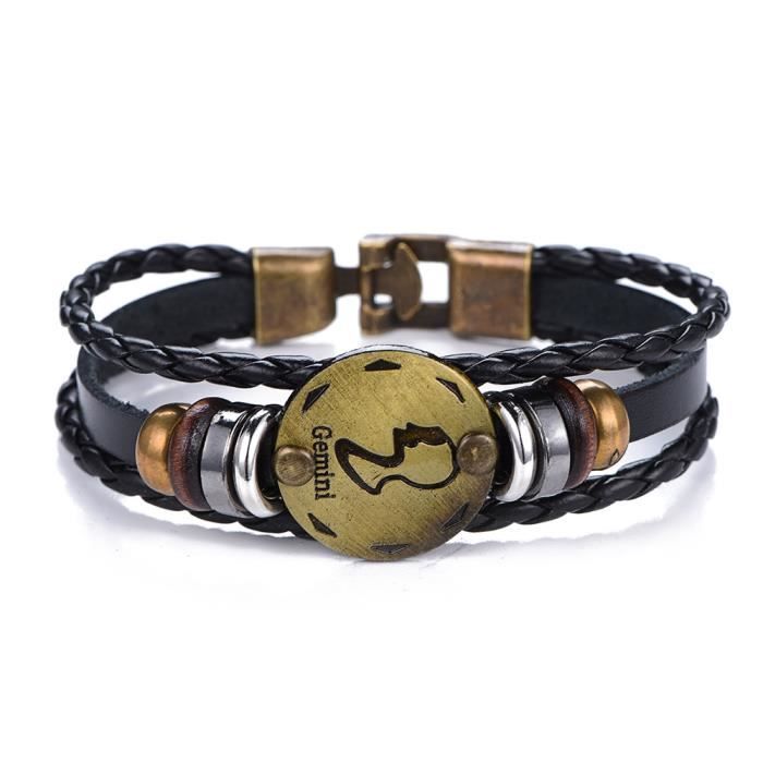Holdes Lot De 12 Bracelets Signes Du Zodiaque - Bracelet Corde Cuir Unisexe Lumineux