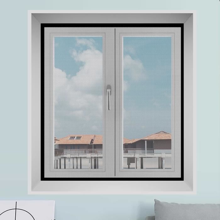 Risareyi Moustiquaire Porte Fenetre 95x115cm, Blanc Rideau Moustiquaire Fenetre Aimantée, Respirantes, Filet Ultra Fine, Anti-moustiques pour Salon, Fermeture Automatique, avec Bande Adhésive