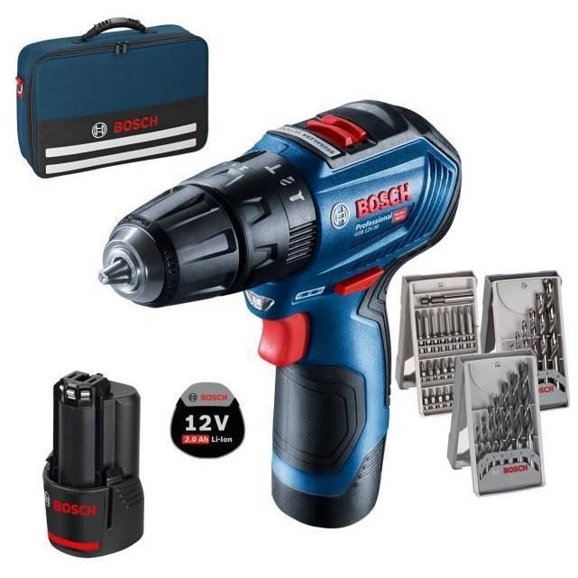 Bosch Perceuse visseuse ? percussion 12V 2 0Ah Li Ion avec jeu d'accessoires GSB12V 30 06019G9101 Bosch Professional - vue 2