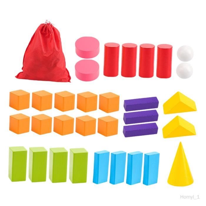 Jouet éducatif - Solides géométriques - Blocs en bois colorés - Durable