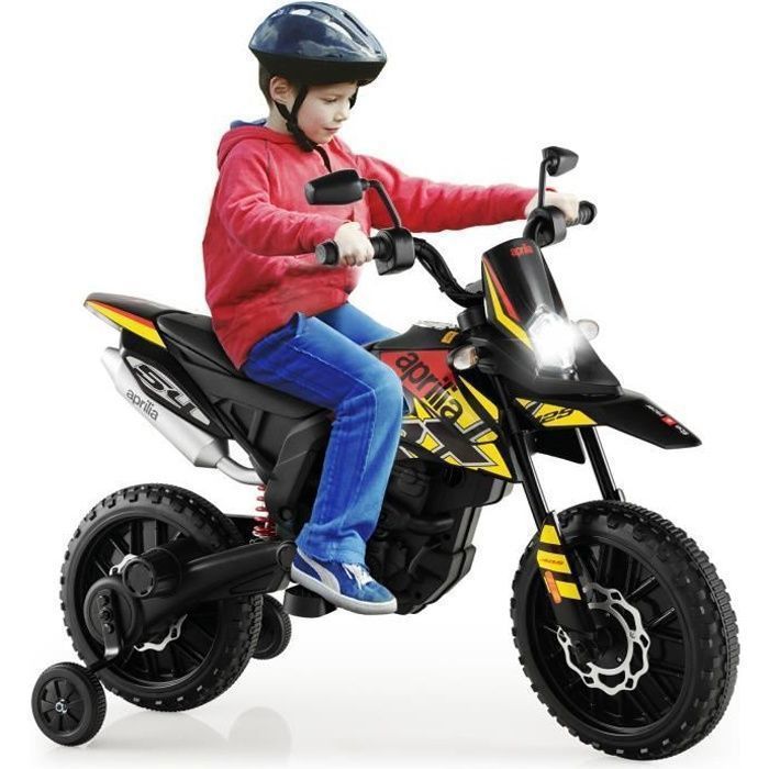 Moto Électrique Enfant COSTWAY Moto-cross (RX125) 12V 7AH 2 Moteur - 55 à 6 km/h Phares Klaxon Musiques USB 3 à 8 Ans Noir