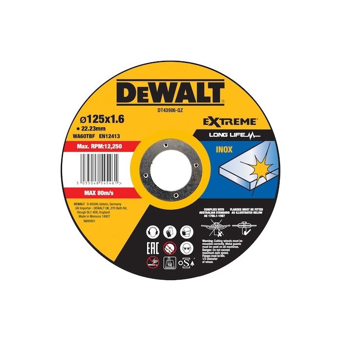 Disque à tronçonner Inox 125x22 2mm Épaisseur 1.6mm moyeu plat DT43906 QZ Dewalt - vue 2