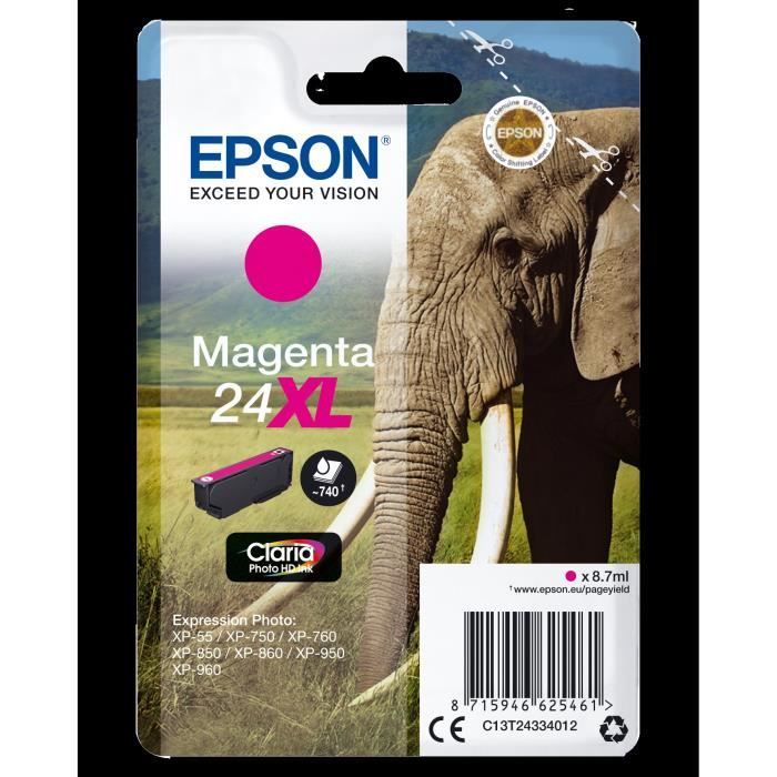 EPSON Cartouche dencre T2433 XL Magenta – Eléphant (C13T24334012)