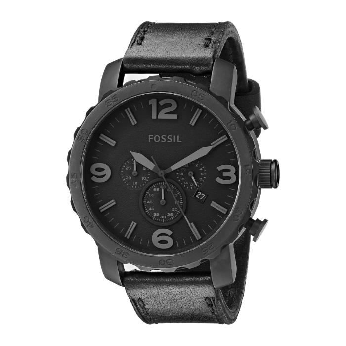 Fossil - Montre JR1354 cuir noir Nate - Montre Design Classique Homme Extra  Plate Cadran Noir Date Bracelet Cuir Noir - Cdiscount Bijouterie