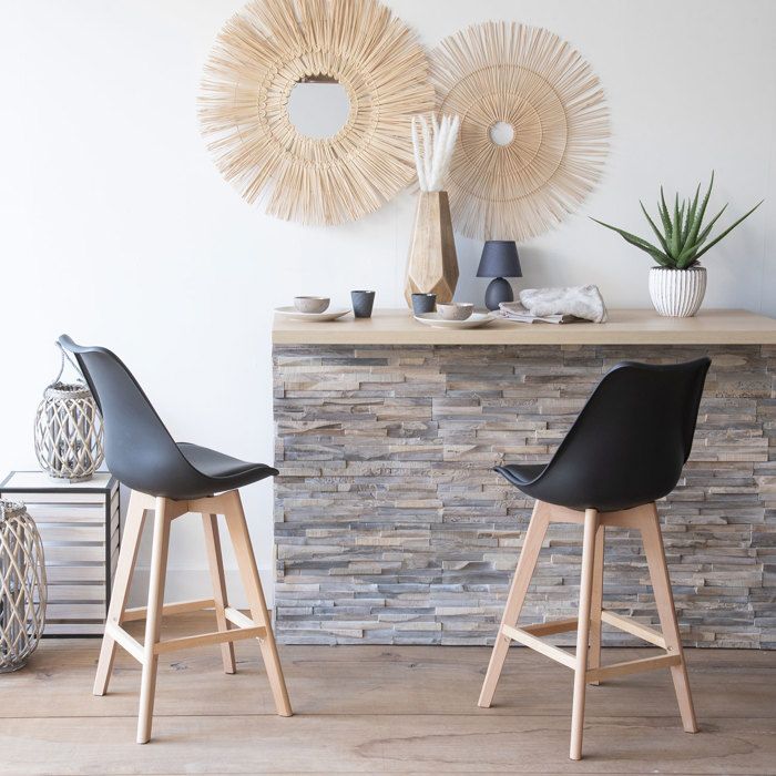 Lot de 2 tabourets scandinaves SVEN noir avec coussin Lot de 2 tabourets scandinaves SVEN noir avec coussin