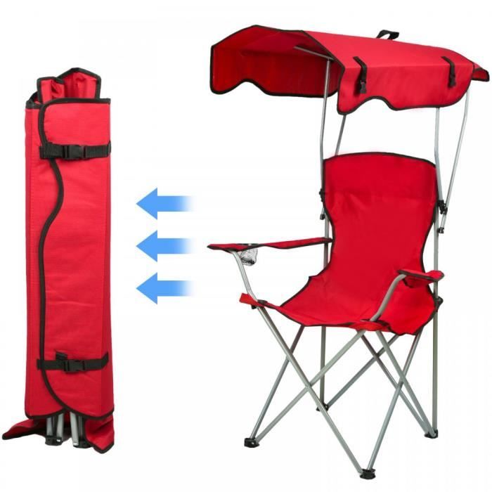 jeobest.chaise de plage et chaise de pêche avec auvent, 50*50*90/120cm, rouge, résistante au soleil et à la pluie
