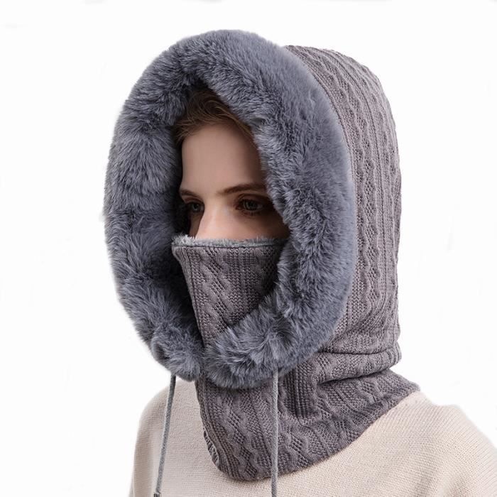 Cagoule Femmes d'hiver,Cagoule d'écharpe de Couverture de Visage, Cagoule de Ski de Course Coupe-Vent pour Hommes-GRIS