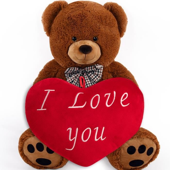 Ours en peluche - MONZANA - Coussin coeur - Brun - Doux - Cadeau Saint- Valentin - Cdiscount Jeux - Jouets