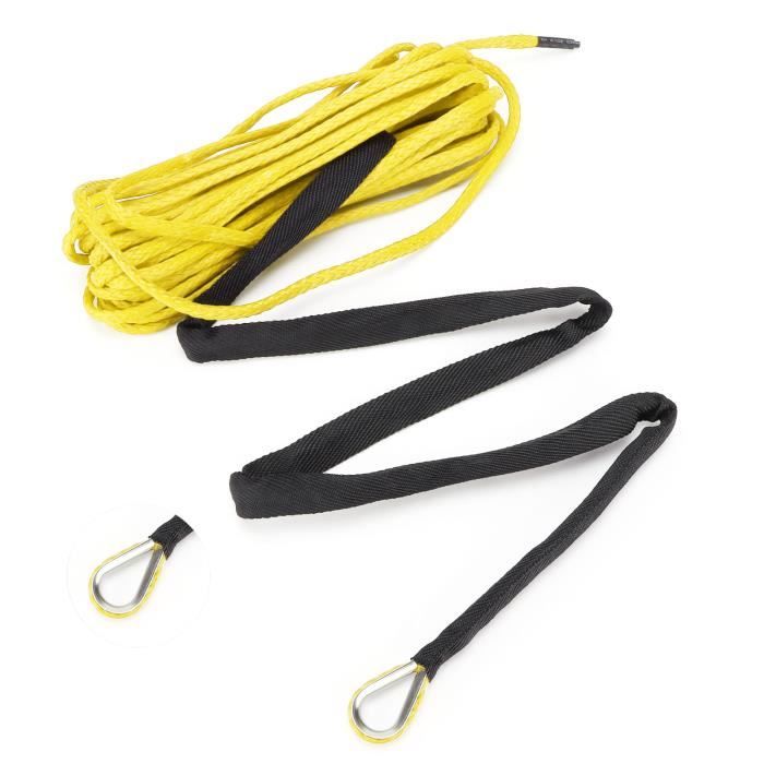 DEDC Câble Treuil Synthétique 7700lbs - 15m Longueur - Pour 4x4, ATV, Camping-Car - Polyéthylène 12 Brins
