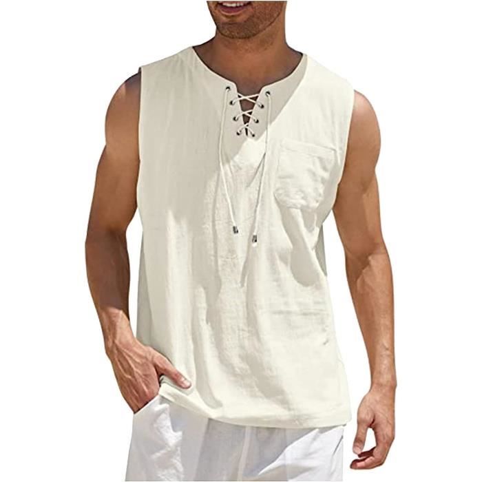 D bardeur sans Manche Col v Homme Sport Mode Styl Ete D bardeurs