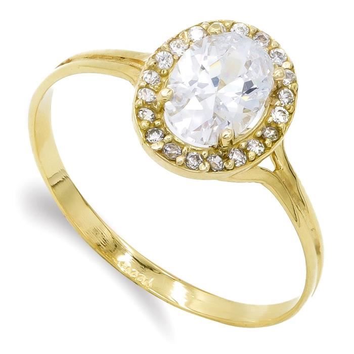 bague 18k or clôture en pierre ovale femme zircons centrent corps lisse - taille: 56