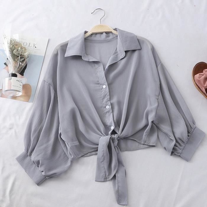 T-shirt Femme Col En V Boutonné - Manches Longues, Uni, Décontracté, Pour Printemps/automne