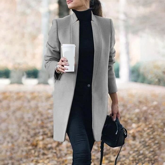Manteau 2020 hiver elegant melange de laine femmes mode coreenne noir longs manteaux Vintage minimaliste laine Type gray Blanc Cdiscount Pret a Porter