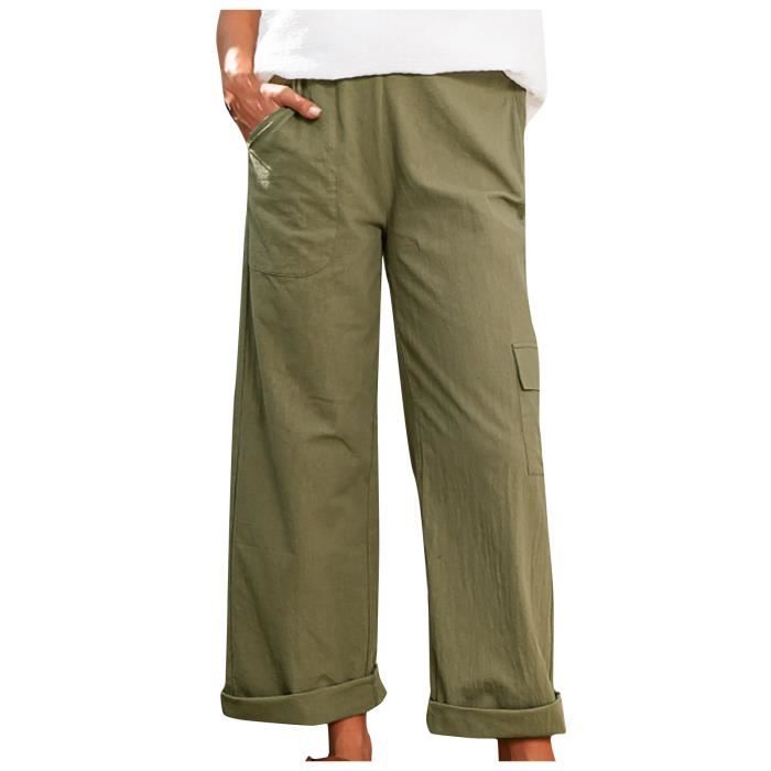 Pantalon En Lin Marron Herrlicher Taille 42 EU - Coupe Ample Style Décontracté Rétro | Pantalon Femme été Taille Haute En Lin Naturel