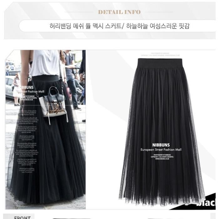 Jupe longue bohemienne plissee grande taille grise noire Type 6260 black Polyester Dentelle Blanc Cdiscount Pret a Porter