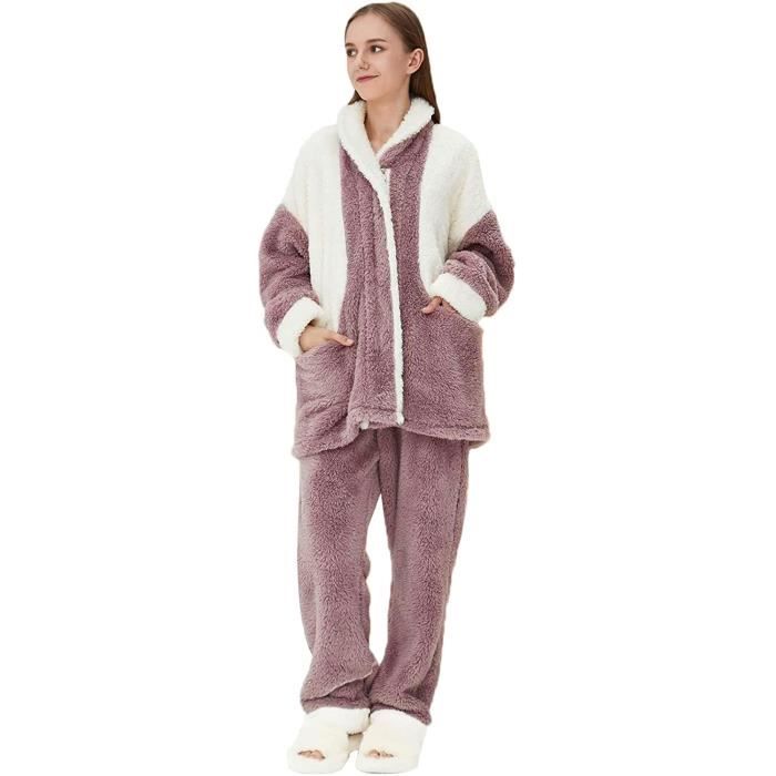 Ensemble De Pyjamas Pour Femme Doublé En Polaire 2 Pièces Sweat-shirt
