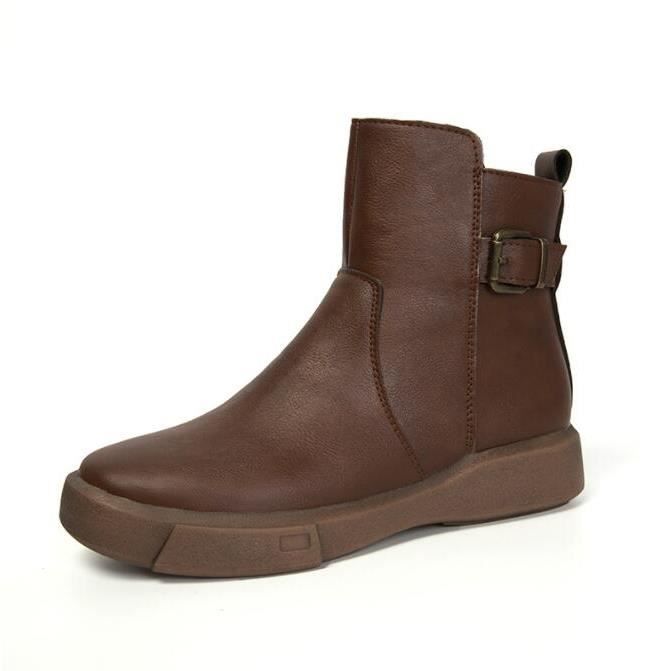 Bottines en cuir pour femme Marron Lacets Basse