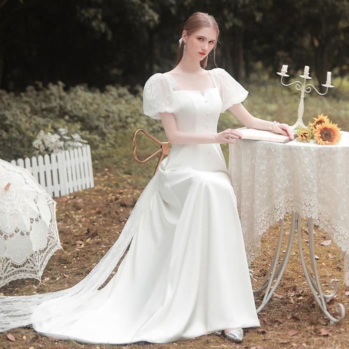 Robe De Mari e Satin Simple Certificat Robe Blanche Jupe Texture
