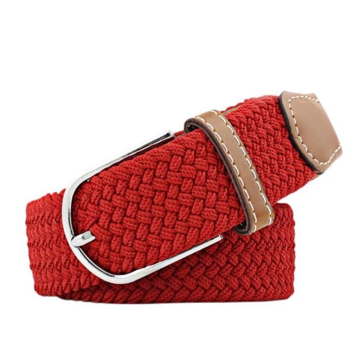 Ceinture élastique Rouge Pour Femme - Boucle Métal Or - Taille S/M Réglable - Style Confortable Et Mode