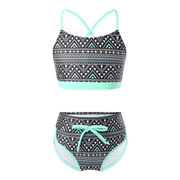 YOOJIA Enfant Maillot de Bain Fille 2 Pieces Tankini Imprimer Bikini Ensemble Sport Natation Bain Plage Piscine Ete 2 14 Ans