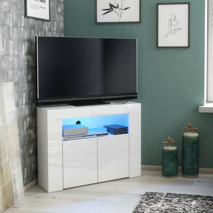 Royal K Meuble Tv Angle Led L 86cm Save Space Contemporain Decor Salon Blanc Achat Vente Meuble Tv Royal K Meuble Tv Angle Led Cdiscount
