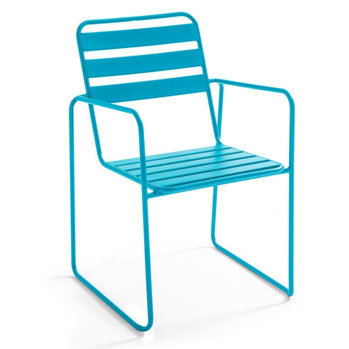 Fauteuil De Jardin Empilable En Metal 52x60x83 Cm Collection Touquet Bleu Cdiscount Jardin