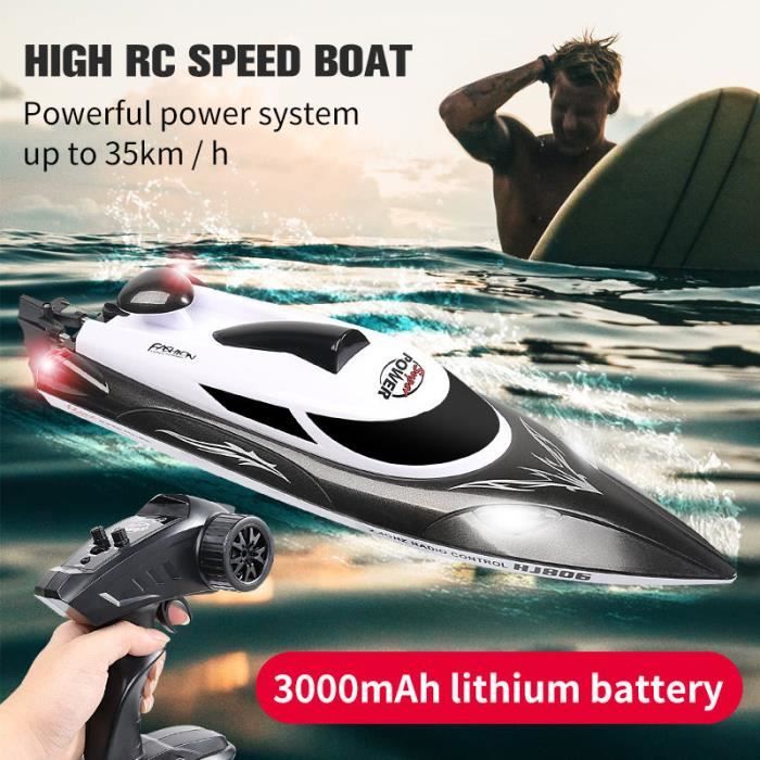 Bateau RC 2,4 GHz – 30 Km/h, Double Moteur, Rechargeable, Auto-redressement, Pour Piscine Et Lac, Noir