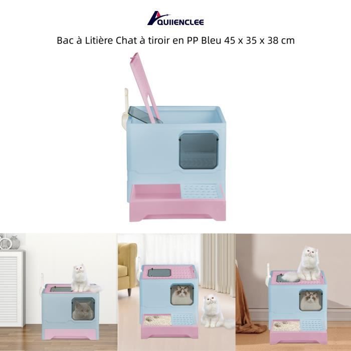 Comparer les prix de Bac à Litière Chat - QUIIENCLEE - PP Bleu - Moyen - 45x35x38 cm