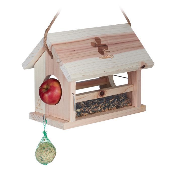 Meilleurs prix pour Relaxdays Mangeoire d’extérieur pour oiseaux support boules de graisse porte-pommes HxLxP env. 24x31x20 cm nature