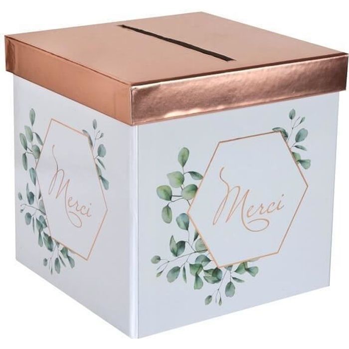 Tirelire urne mariage Champêtre Bucolique blanche, verte et rose gold (x1) REF/7290