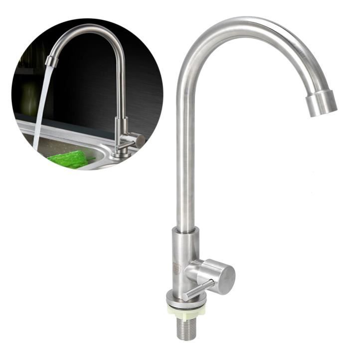 Robinet De Cuisine MGS SPINP-M Inox Mat Simple Trou – Montage Sur Plan | Finition Argentée Levier