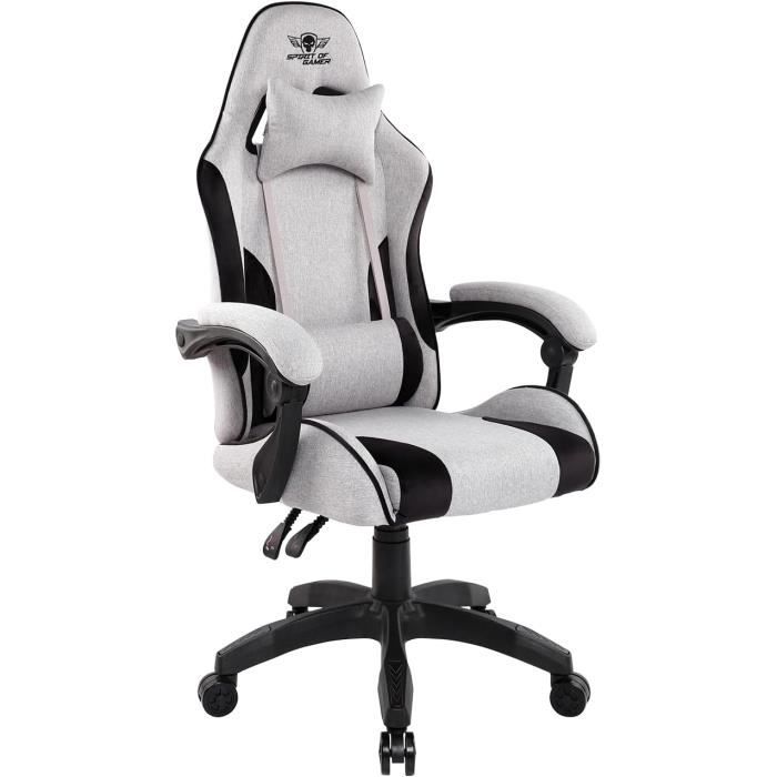 Spirit Of Gamer Chaise Gaming en Tissu et Micro FibreBlanc et GrisCapacité de Charge 100kg