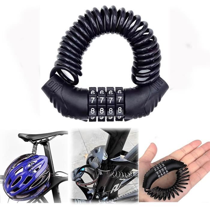 Câble Antivol 150 Cm Avec Cadenas à Code 4 Chiffres – Pour Vélo, Moto, Casque, Poussette – Noir
