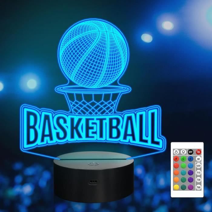 Veilleuse Basketball 3D Illusion - 16 Couleurs Changeantes - Télécommande - Enfants Et Décoration