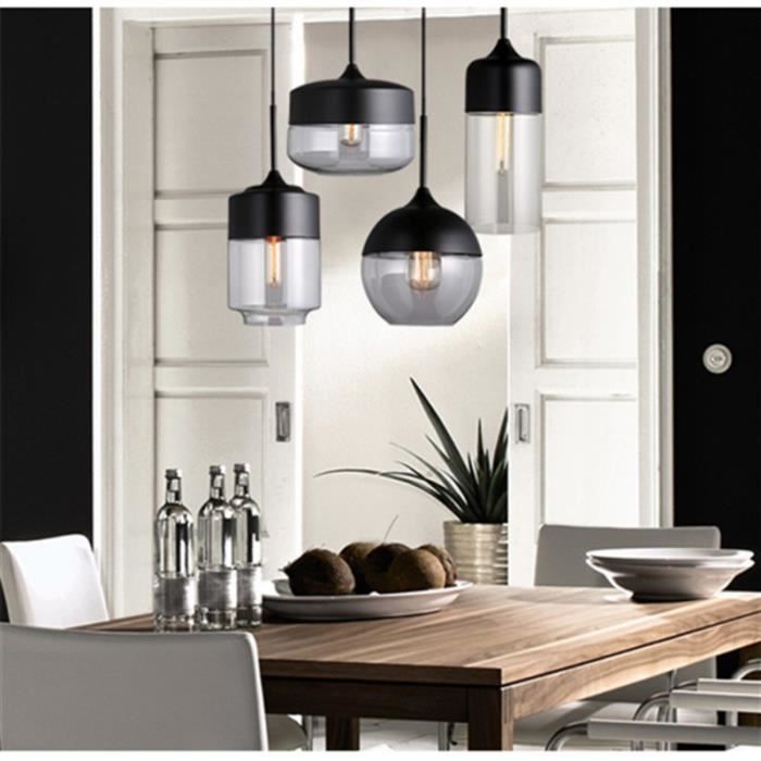 lot de 4 lustre suspension industrielle en verre moderne mode creatif luminaire interieur noir e27 sans ampoule achat vente lot de 4 lustre suspension cdiscount