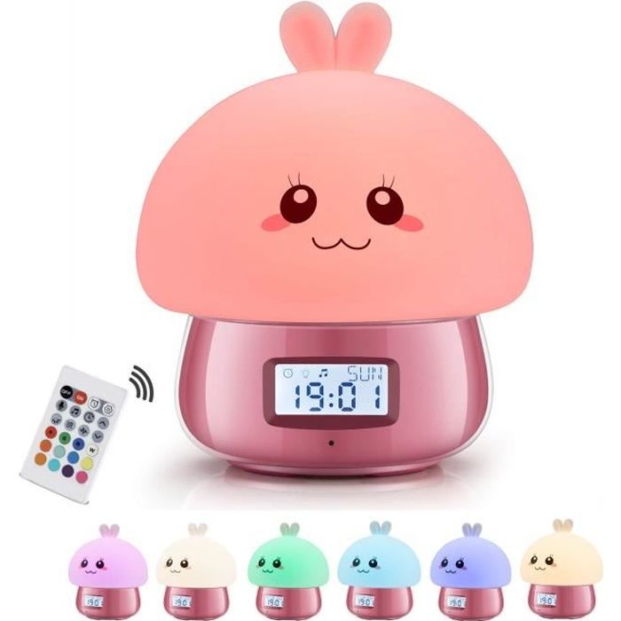 Reveil Enfant Fille Lapin Veilleuse Enfant Horloge Digitale Educatif Rose Pour Bebe Double Cloche 11 Sons 7 Couleurs Cdiscount Tv Son Photo