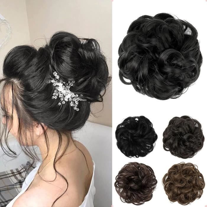 Chignon Postiche Cheveux Synthétiques - Châtain Méché Doré - Moyenne Longueur - Neuf Avec étiquettes