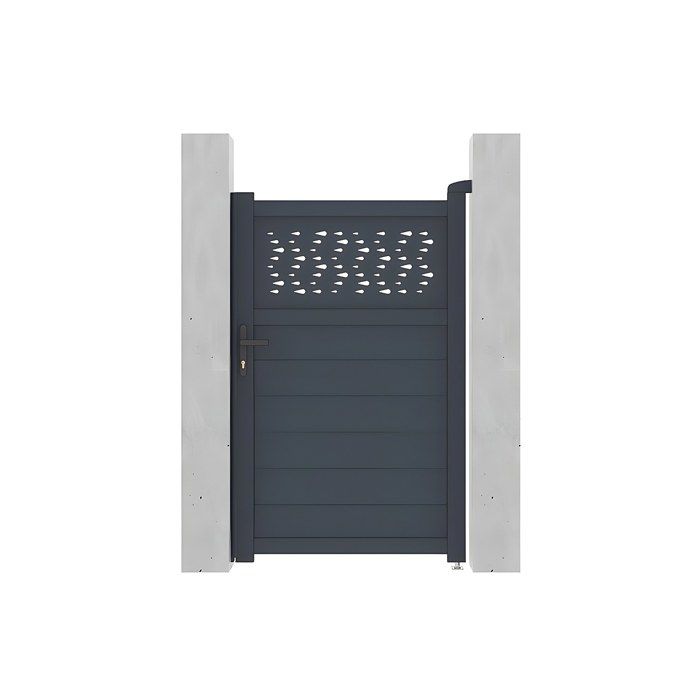 Portillon battant aluminium semi plein à motifs L103 x H166 cm anthracite - BAZIO