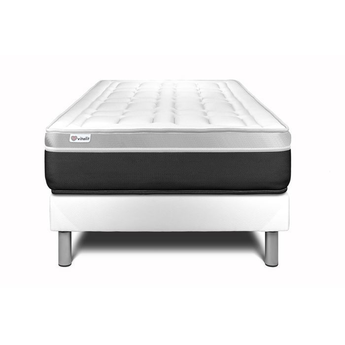 Ensemble Matelas Sommier 120x190 cm - Sommier Blanc (en kit) - Vital Soft Blanc